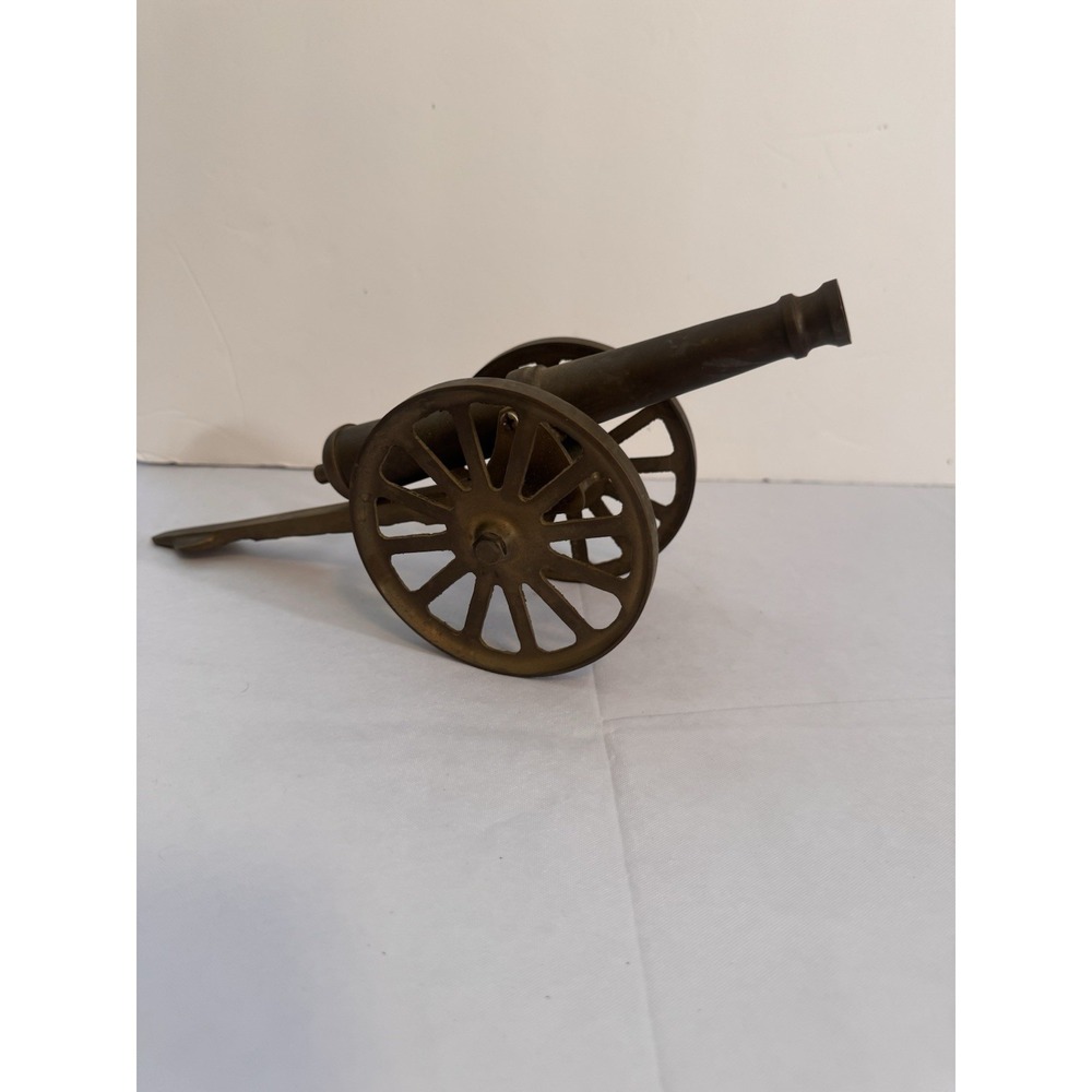 Vintage Brass Field Cannon Replica Carriage Desk Decor Moving Wheels Military - Picture 6 of 6